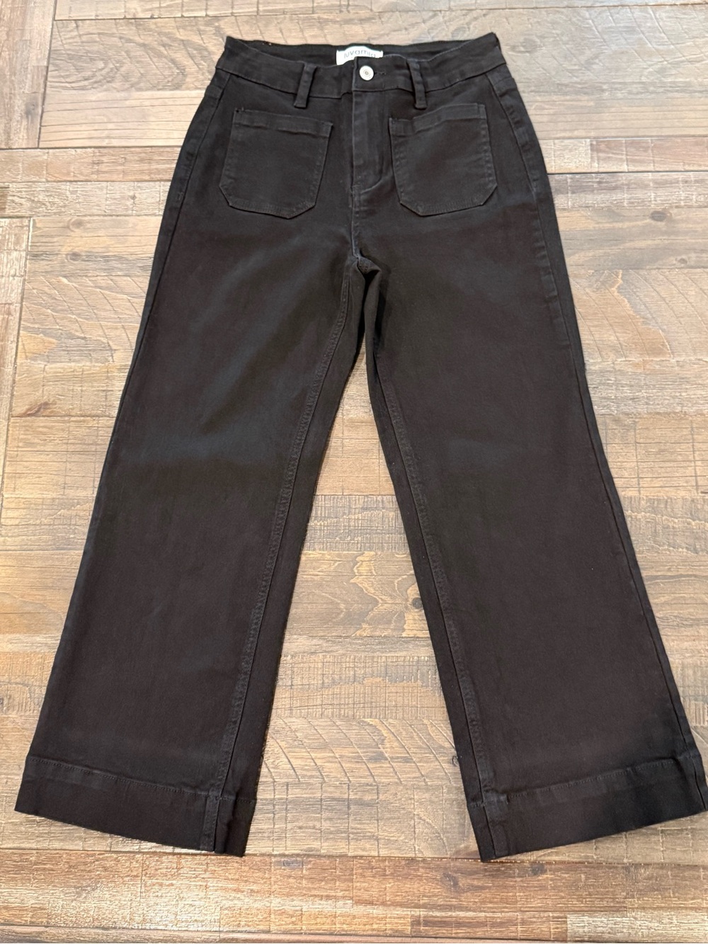 Luvamia Black Denim Wide Leg Jeans Trendy High Waisted Flare Cropped Pants S